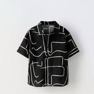 Zara Kids Navy and White Abstract Button Down Shirt